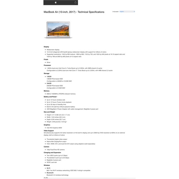 Apple MacBook Air 2017 - Picture 13 of 17